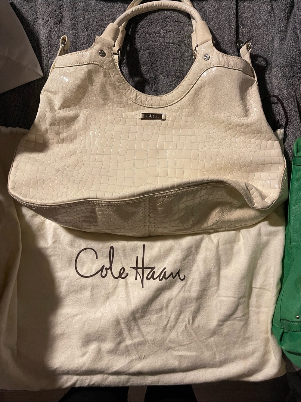 Cole Haan Cream Croc-Embossed Satchel